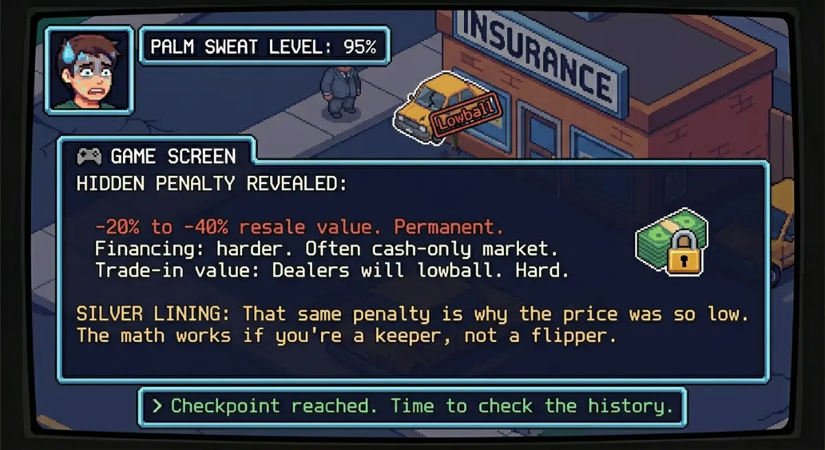 Hidden penalty revealed. 20–40% resale value loss, permanent. Financing harder. Dealers will lowball trade-ins. Hidden penalty revealed. 20–40% resale value loss, permanent. Financing harder. Dealers will lowball trade-ins.